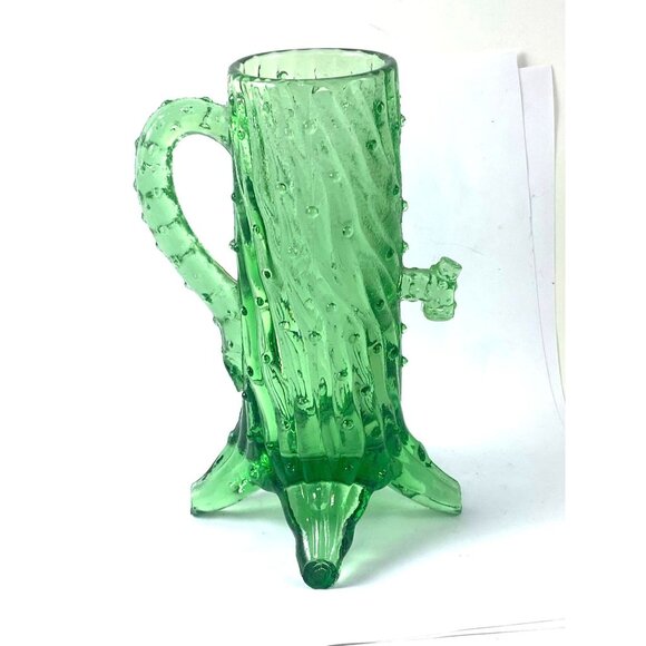 Northwood Glass Mold Green Glass Stump Creamer LG Wright Tree Trunk Pump - Picture 2 of 7